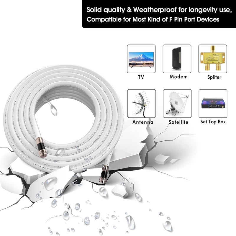 RELIAGINT 10ft RG6 Coaxial Cable White, 75 Ohm Coax Cable with F Connector & F81 Double Female Coupler, Low Loss High-Speed TV Antenna Extension Cord for HD TV, Satellite & Dish - Image 2